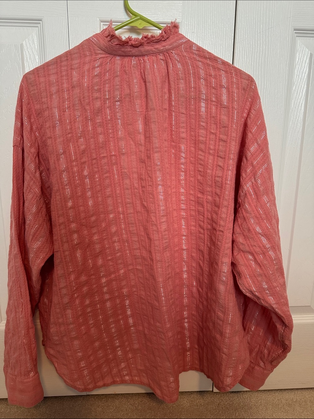 Pilcro Coral Textured Button-Front Blouse with Frayed Neckline - Picture 5 of 5